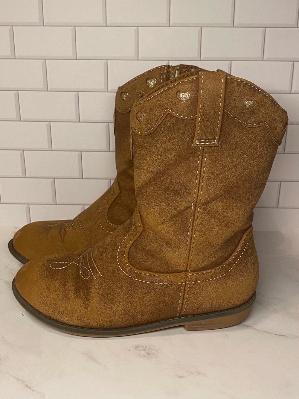 Gymboree Girls’ Glitter Heart Tan Cowgirl Boots Size 10